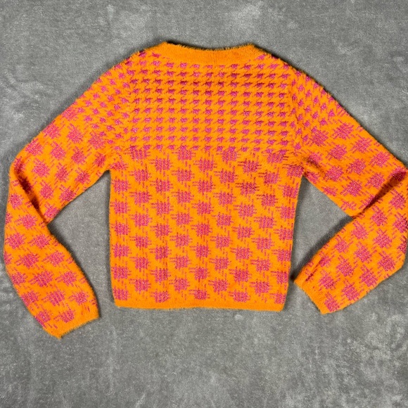 Anthropologie Sweater Womens XS Maeve Houndstooth Fuzzy Cropped Shimmer Preppy - Picture 6 of 9
